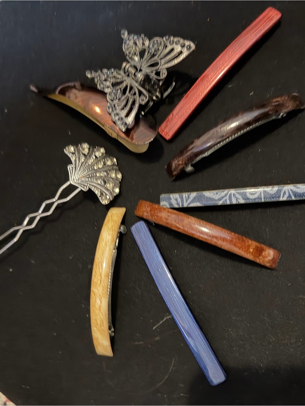 Assorted Hair Clips - Blue, Red, Tan, Brown, Cream, Silver France